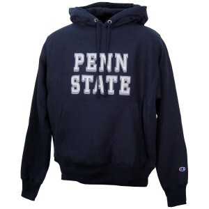 navy reverse weave hooded sweatshirt with sewn Penn State
